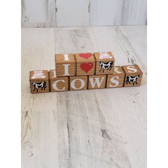 Wooden blocks I heart Bears cows pigs dolls decor - Picture 1 of 8